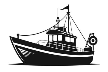 fishing boat line art silhouette vector illustration