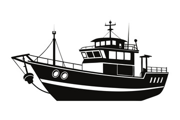 fishing boat line art silhouette vector illustration