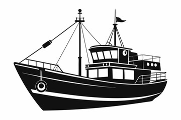 fishing boat line art silhouette vector illustration
