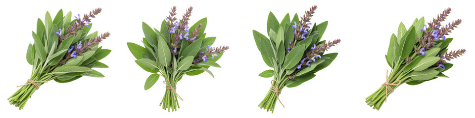 Obraz premium Fresh Common Sage Bunch on White, Cut Out Set