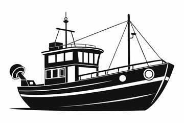 fishing boat line art silhouette vector illustration