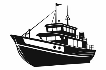 Obraz premium fishing boat line art silhouette vector illustration