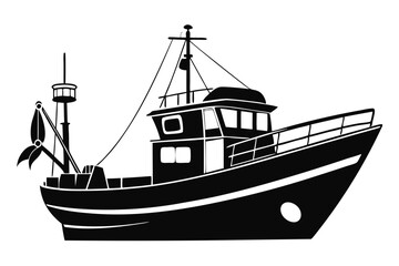 fishing boat line art silhouette vector illustration