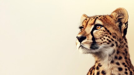 Fototapeta premium Cheetah Portrait Looking Upward in Profile Against a Light Background