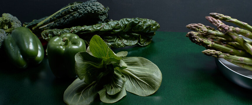  vegetables bok choi peppers asparagus kale chard green still life