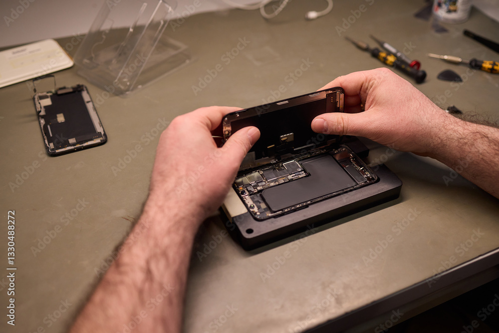 Poster expert smartphone repair using advanced precision tools for optimal performance and quality