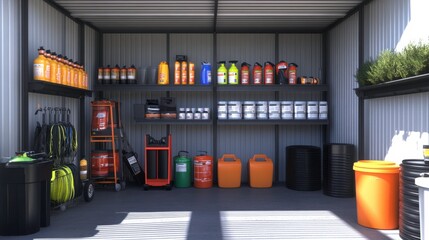 Fototapeta premium Organized Tools in Commercial Workshop with Bright Lighting