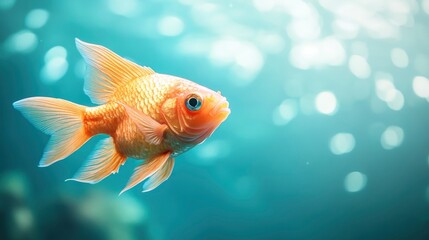 Swimming Goldfish in Blue Water with Bokeh Lights - Aquatic Pet