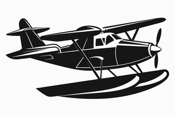 seaplane line art silhouette vector illustration