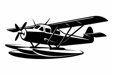 seaplane line art silhouette vector illustration