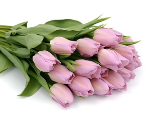A beautiful bouquet of pale pink tulips on a white background