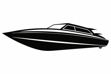 speedboat line art silhouette vector illustration