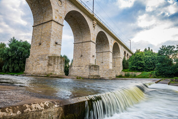 Boleslawiec, Poland - August 20, 2021. The longest railway bridge in Poland is viaduct in Boleslawiec