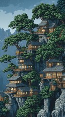 Fototapeta premium A picturesque hillside town nestled among flourishing green trees