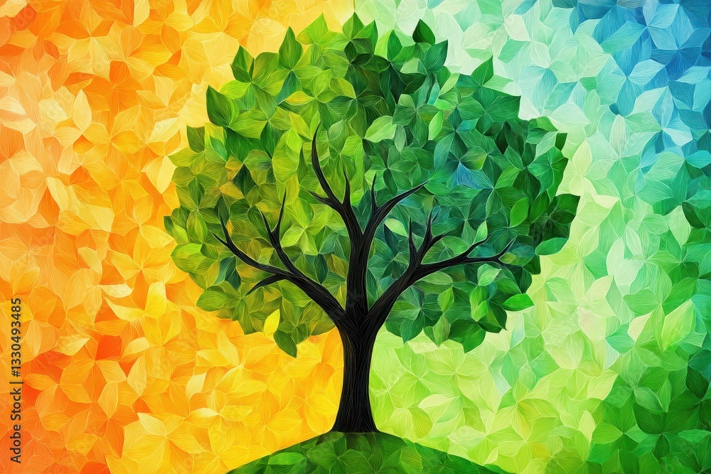 Poster an abstract tree in various colors symbolizing nature and life