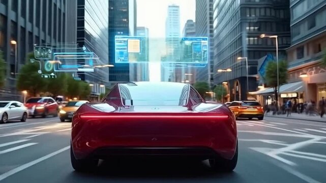 autonomous driving in San Francisco hologram screen car features with object detection technology