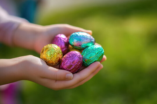 heaps of easter eggs being held by a child 
