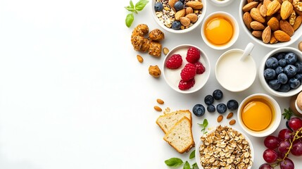 Creative layout - breakfast essentials on white