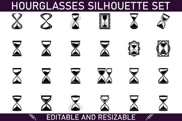 Hourglass Silhouettes Editable, Resizable Vector Icons Set