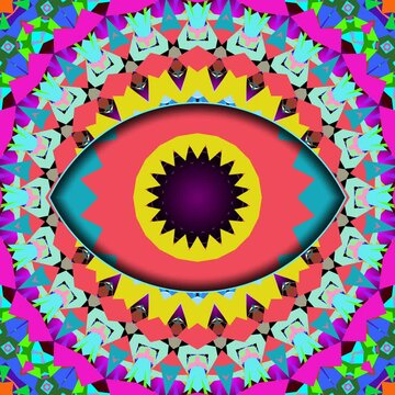 Mesmerizing kaleidoscopic mandala animation featuring trippy geometric patterns. Ideal for DJ sets, spiritual content, live streaming overlays, and festival visuals.