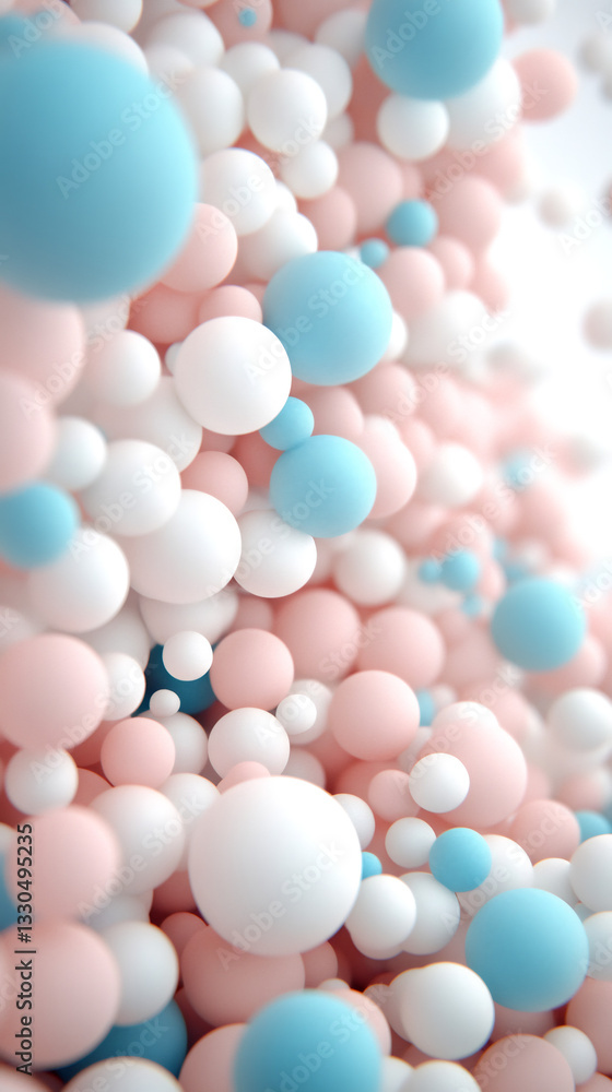 Poster Pastel spheres clustering softly, creating whimsical pattern with dreamy, gradient-hued geometric composition