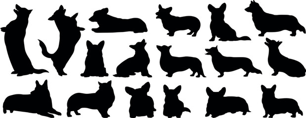 Corgi dog silhouette vector illustration set