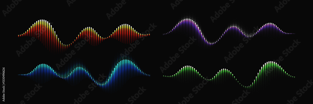 Aufkleber Sound Music Waves Set. Abstract Neon Audio Wave. Radio Frequency Digital Pulse. Vector Equalizer with Lines and Gradient