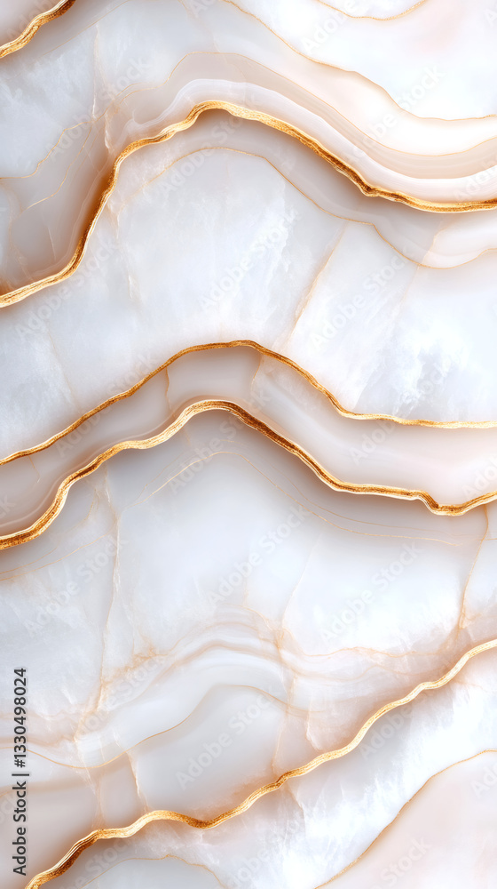 Poster Luxurious white marble texture with golden veins creating an elegant and wavy pattern, perfect for backgrounds and design projects