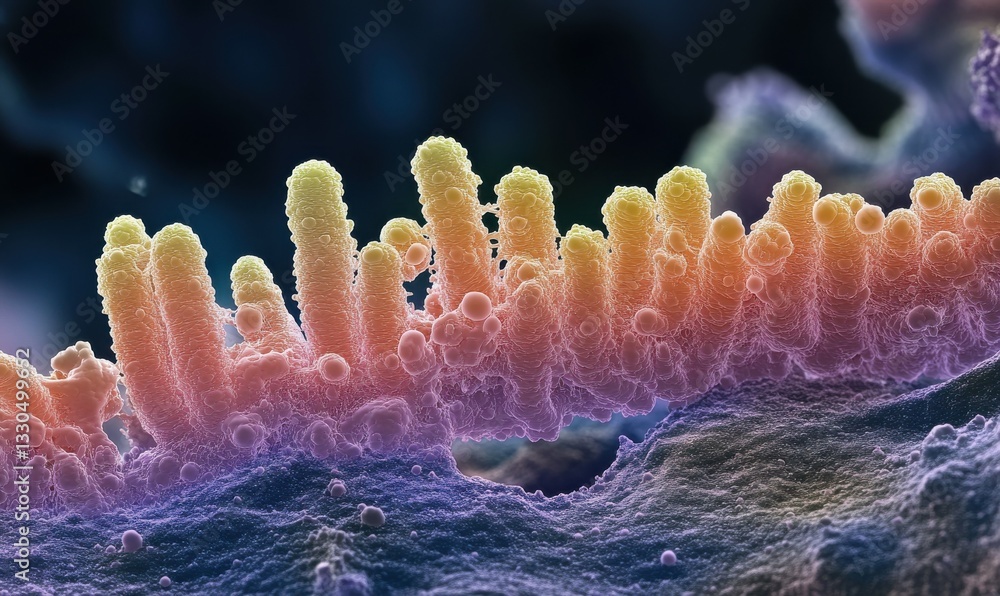 Poster colorful microscopic view of bacteria on a surface in a lab setting