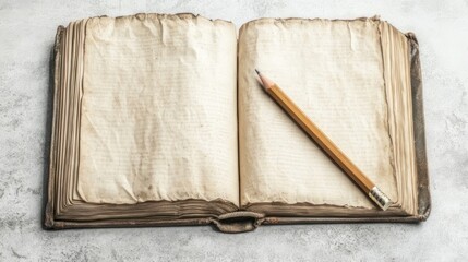 Aged book open, ready for writing