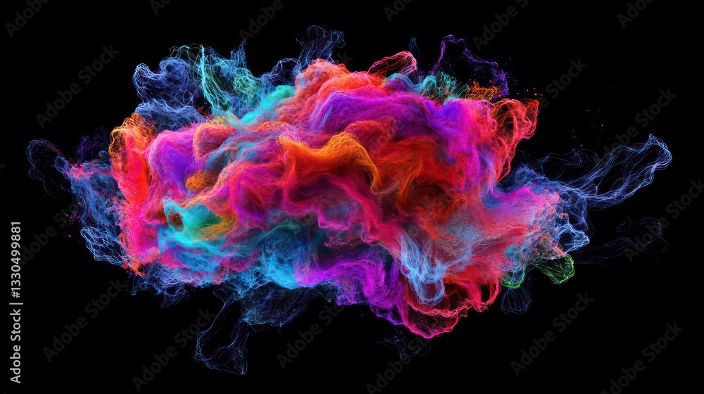 Poster vibrant digital representation of brain, showcasing colorful neural connections and abstract pattern
