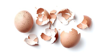 Pieces of broken eggshells isolated on white
