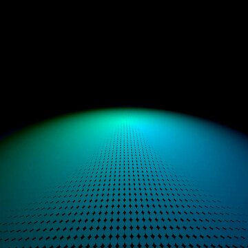 Teal abstract perspective zoom corporate technology video;  teal gradient surface with zoom perspective motion, moving from horizon focus into darkness. For corporate tech presentations, breakthroughs
