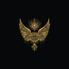 Winged holy grail design vector template illustration
