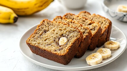 Tasty banana bread on white background