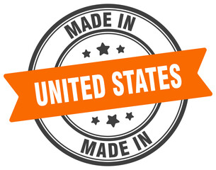 Made in United States round sign. Made in United States stamp.