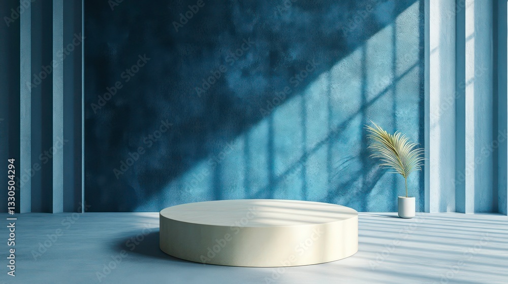 Aufkleber empty room interior design or yellow pedestal display on vivid background with blank stand. blank st