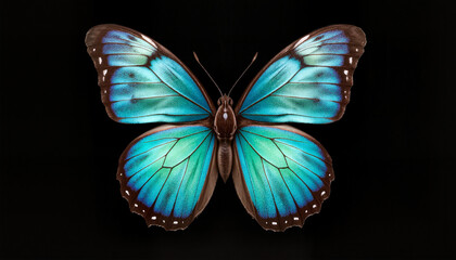 Fototapeta premium Aquatic Awe butterfly wings with iridescent glow, intricate blue and teal patterns