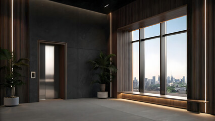 Modern office lobby with dark walls minimalist be