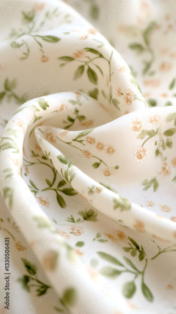 Aufkleber soft, flowing white silk fabric adorned with a delicate floral pattern, creating an elegant and luxu