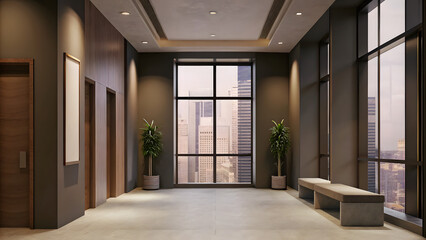 Modern office lobby with dark walls minimalist be