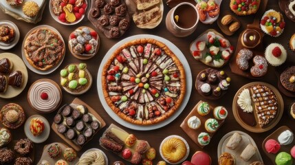 Colorful array of miniature pastries, cakes, and desserts