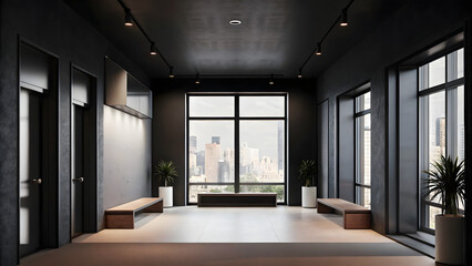 Modern office lobby with dark walls minimalist be