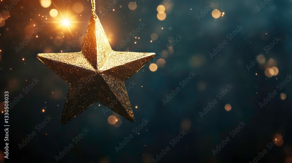 Poster golden star fragment glowing softly on dark gradient background symbolizing divine light and epiphan