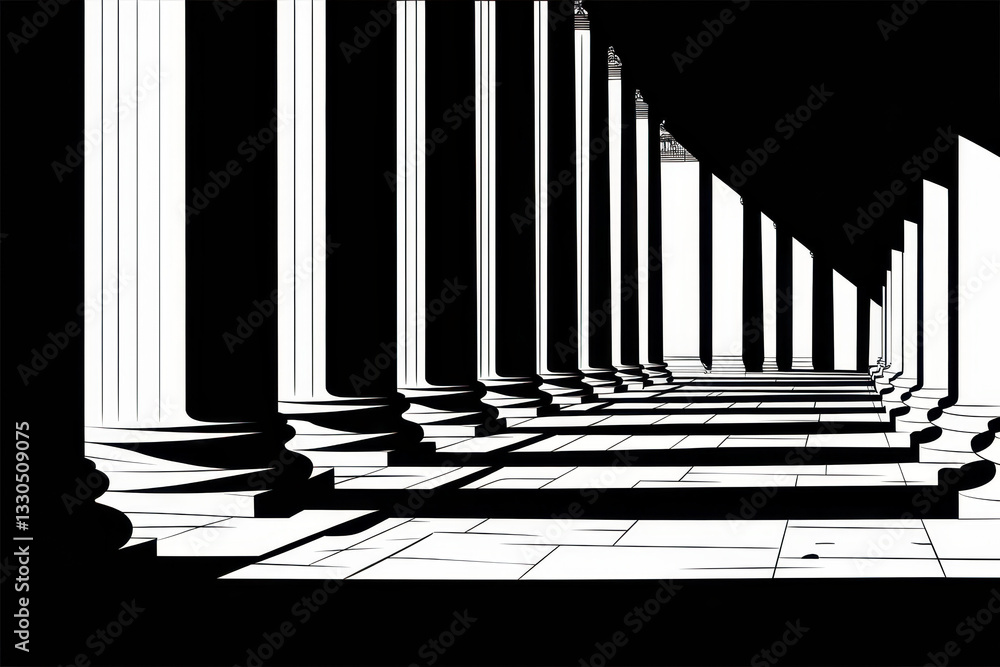 Poster stark contrast of columns and shadows in a monochrome architectural space