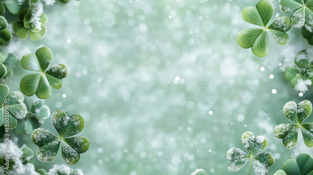 Poster frosty clover leaves border on soft green background. possible use background for st. patrick's day 