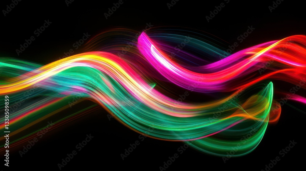 Poster neon color glowing lines background, high-speed light trails effect. futuristic dynamic motion techn
