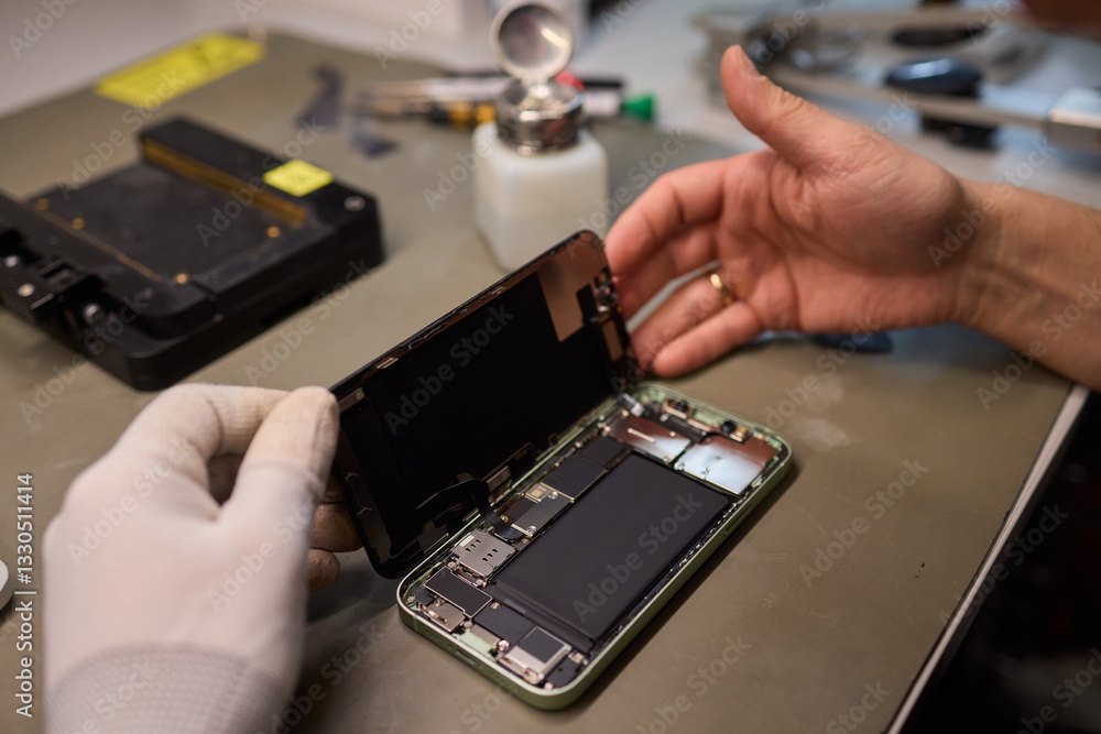 Poster expert smartphone repair using advanced precision tools for optimal performance and quality