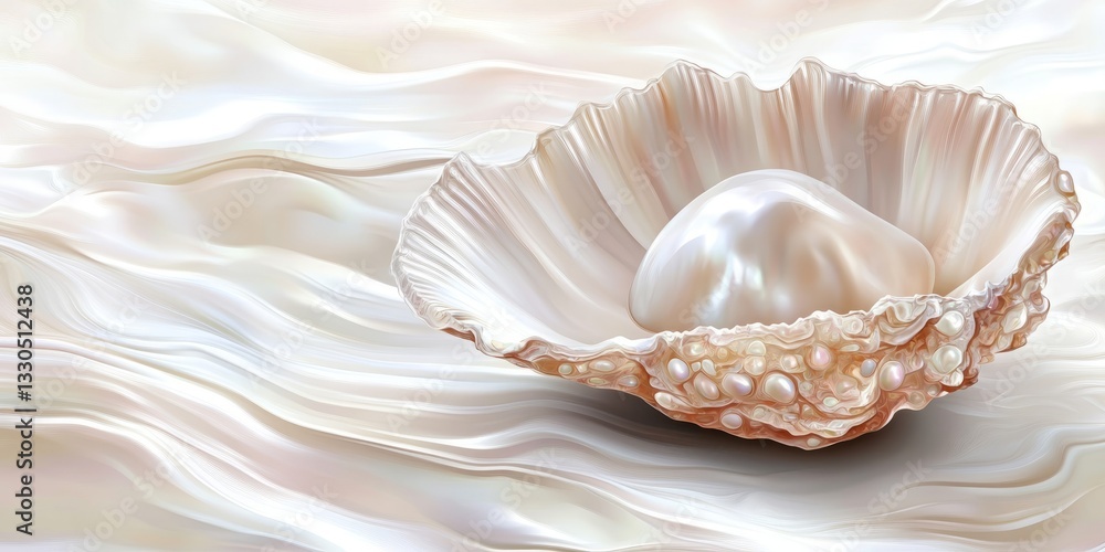 Poster an elegant shell with a lustrous pearl resting on a smooth, abstract background of soft hues and sub