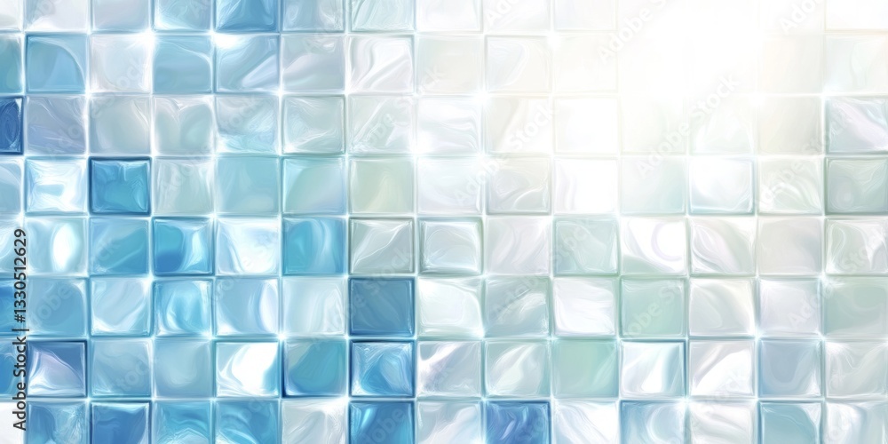 Poster stylish abstract tile pattern featuring an array of blue hues with a glossy finish brightened by sof
